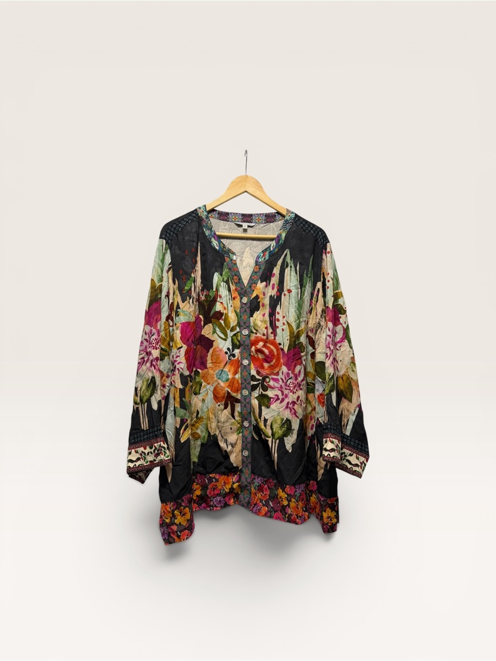 John Mark Black Floral Button-Front Tunic Top